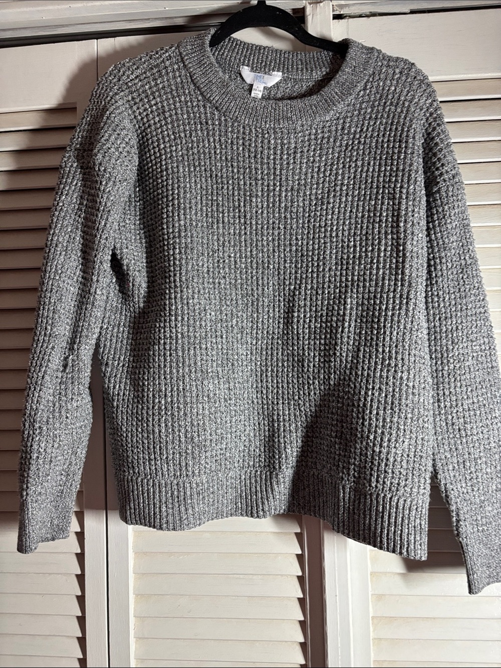Crewneck Waffle Knit Sweater - Gray